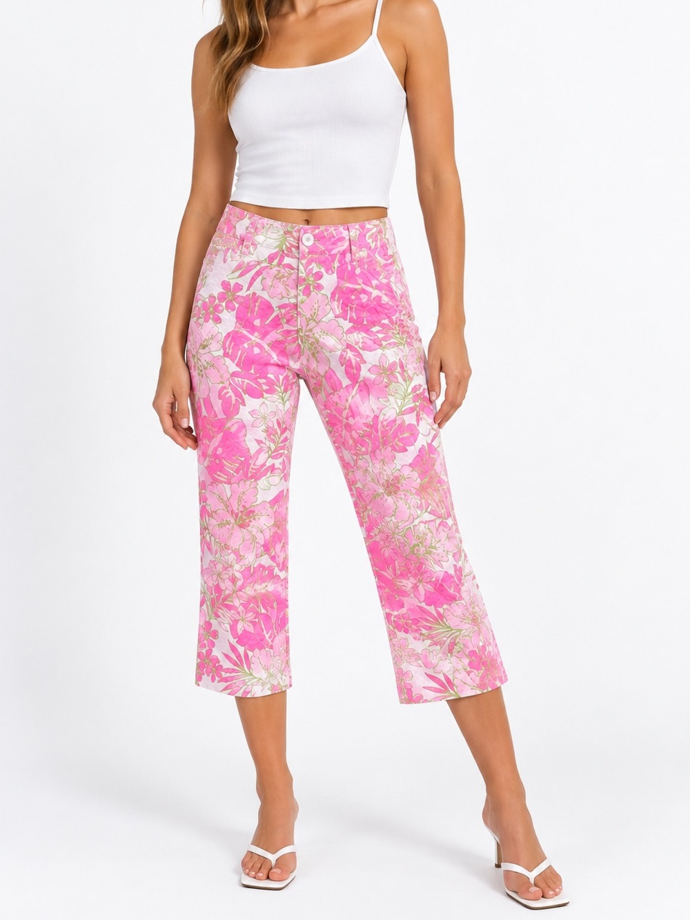 VINTAGE NO BOUNDARIES Y2K Tropical Floral Stretch Cropped Capri Pants